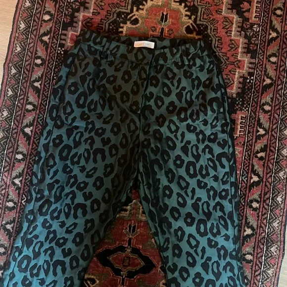 ANINE BING Cindy High Rise Emerald Leopard Ankle Trousers sz S - Picture 2 of 3